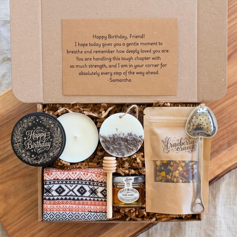 Personalized birthday gift for women, tea gift set, self care package for her, thank you gift for her, hygge gift box, best friend gift box image 1