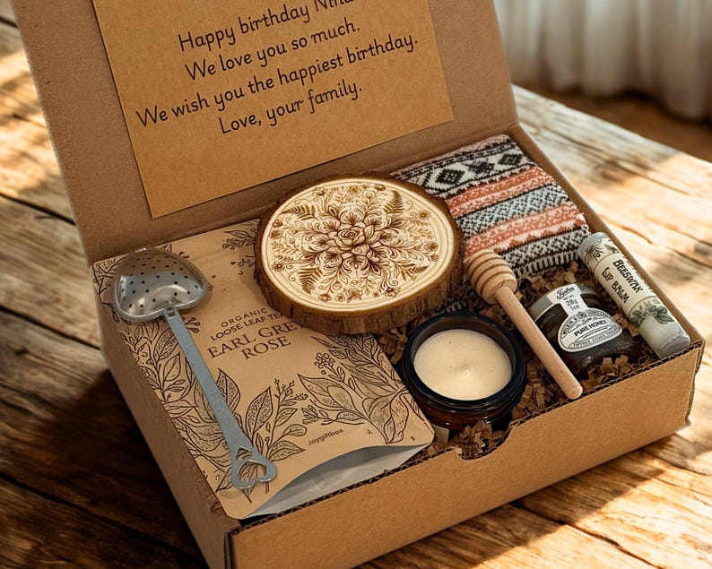 Birthday Gift Box For Mom, Relaxation Package, Soy Candle, Honey, Self Care Kit image 1