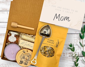 Expecting mom gift basket, new mom gift set, loose leaf tea gift box for women, personalized first time mom pregnancy gift, self care kit