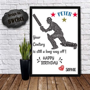 ARTE DE LA PALABRA DE CRICKET, Cumpleaños del abuelo, Regalo de fanático del críquet, Arte de la palabra para papá, Tarjeta de papá jugador de críquet, Impresión de pared única, Tarjeta personalizada