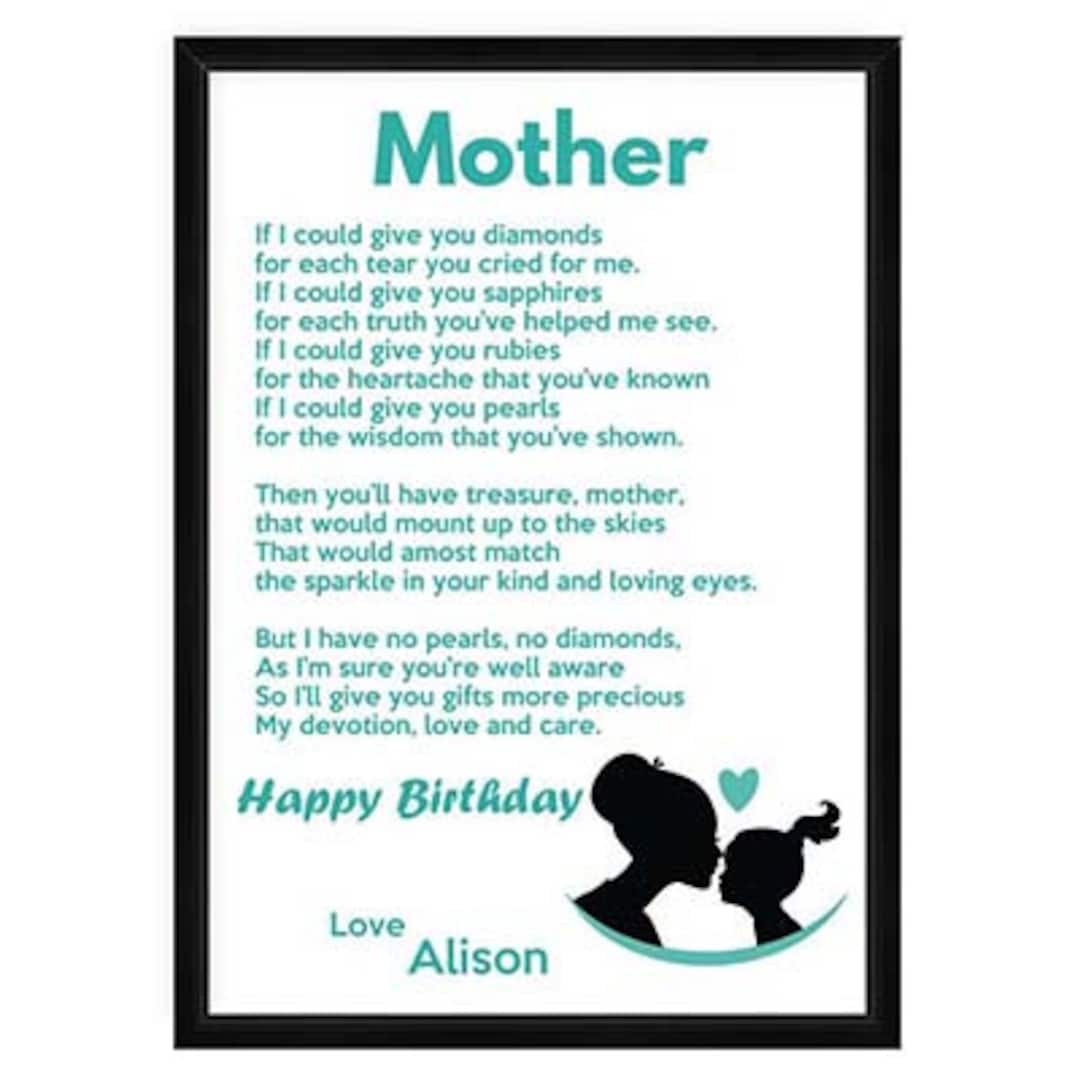 Mum Poem Print – Mother Happy Birthday Poem Mother's Day Gift