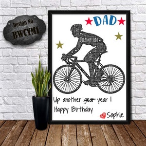ARTE DA PALAVRA DO CICLISTA - Feliz aniversário, papai - Presente para o pai - Cartão personalizado - Presente de aniversário do papai - Estampas amorosas do pai - Mais um ano