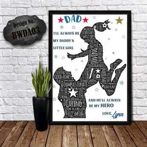 DADDY LITTLE GIRL - beste Freundin Papa - lustige Papa Karte - Pflege Papa Drucke - liebenPapa Poster - benutzerdefinierte Geburtstagskarte - personalisieren Wortkunst
