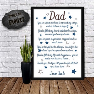 TARJETA DE REGALO DE CUMPLEAÑOS - Impresión de poema de papá - Saludo del Día del Padre - Hermosa tarjeta de papá - Póster personalizado - Tarjeta especial para papá - Regalo para papá
