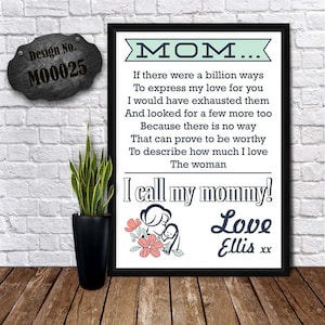 Tarjeta I Love You Mom - Regalos personalizados para mamás - Un recuerdo inolvidable, marco de póster impreso para mamá mamá