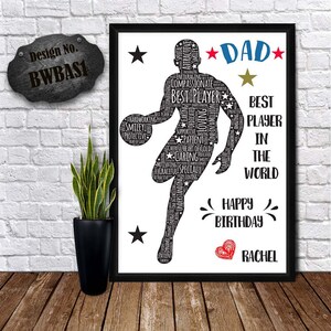 BASKET BALL CARD - Happy Birthday Papa - Loving Dad Gift - Word Wall Art - Beste speler in de wereld - Zorgzame papa kaart - gepersonaliseerde groet