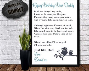 DEAR DAD CARD - Love You Daddy - Happy Birthday Card - Dad Poem Card - Papa Birthday Gift - Cute Daddy Birthday - Personalized Poem Poster