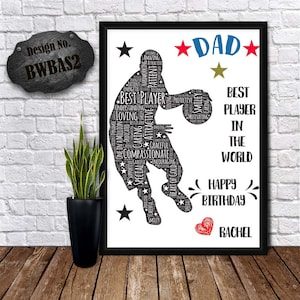 BASKETBALL WALL Kunst - beste Papa Geschenk - lieben Papa Karte - Wort-Wand-Kunst - erstaunliche Papa Karte - personalisierte Druck Poster - Geburtstag-Druck-Karte