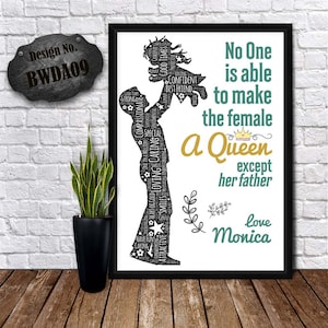 DAD QUEEN CARDS - Having Fun Art - Papa en Dochter - Jeugdherinneringen - Family Word Art - Happy Birthday Daddy - Gepersonaliseerde Word Art