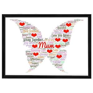 Colorida palabra arte mariposa feliz Navidad o regalo del día de las madres, tarjeta de regalo, decoración de la pared - arte de pared A3 A4 A5 cartel de impresión con marco
