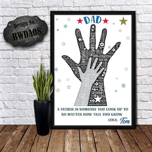 DAD HAND PRINTS - Hands Word Art - Papà Cita stampe - Regalo per il nonno - Bella citazione Arte - Uno su milione di papà - Word Art personalizzata
