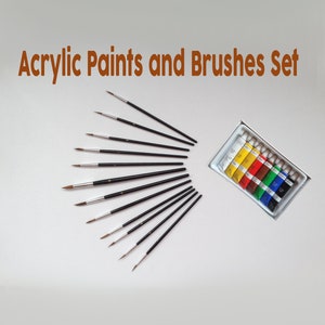 8 X 6 ml Acrylic Colour Color Paint Paints, 12 Pointed Tip Brushes Artist Set