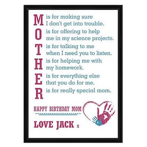 Personalised Happy Birthday MOM Gift, Birthday Card, Birthday Print Frame Poster, Best Mum Gifts from Son, Daughter, Grandchildren