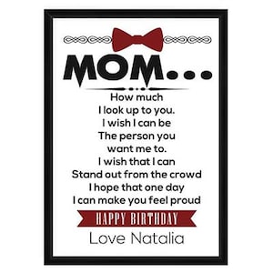 Poesia mamma personalizzata, poesia di buon compleanno, regalo speciale per mamma, mamma, nonna - Miglior biglietto di compleanno o di Natale per madre, mamma, mamma