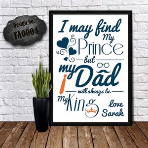 DAD MY KING - Papa Schnurrbart Drucke - personalisierte Karten - glücklich Väter Tag - einzigartige Design-Karte - Geschenk für Opa - Pappa Geburtstag Poster