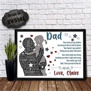 REGALI DA FIGLIA - Papà Compleanno Poesia - Buon compleanno Regalo - Personalizzare Word Art - Stampa murale unica - Carta papà incredibile - Regalo per papà