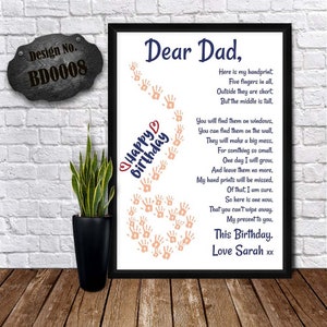 POESIA DI COMPLEANNO PAPÀ - Poesia personalizzata - Cara poesia papà - Regalo speciale papà - Carta dalla figlia - Biglietto di compleanno unico - Poster di compleanno papà