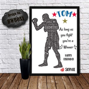 CARTÃO DE PAI BOXER - Impressão de pai campeão - Cartão de pai especial - Um em um milhão de pai - Arte de palavras de boxe - Presente para o pai - Pôster personalizado