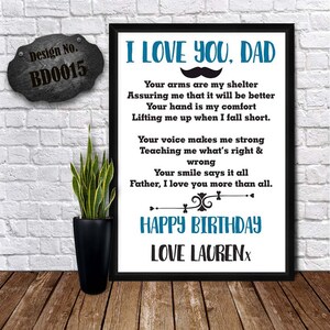 EU AMO O PAI - Pôster de poesia do pai - Impressões de poesia personalizadas - Cartão do pai bigode - Cartão bonito do pai - Presente para o papai - Cartão de aniversário do pai
