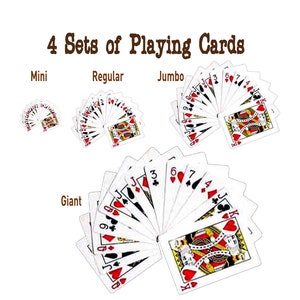 4 set Mini, Regular, Jumbo, Carte da gioco giganti per giocare a Bridge, Poker, Giochi, Party Games, Trucchi di magia. Spettacoli teatrali - 52 carte da gioco