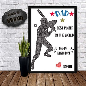 BASEBALL WORD ART - Baseball Dad Card - Dad Birthday Print - Best Player In World - Loving Dad Poster - Greeting Card - Personalize Word Art