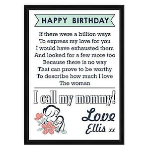 Presente personalizado para mamãe, cartão de feliz aniversário para mamãe, presente, impressão em moldura, pôster - melhor presente para mulheres como irmã, mamãe, mamãe, babá, vovó