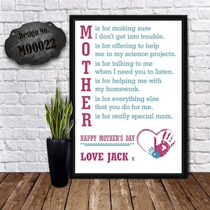 Mother’s Day Card Present Poster For Mum Special Mom Gift from Son Daughter Grandchildren