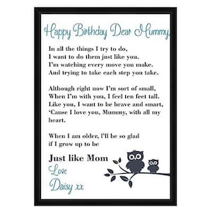 Poesia mamma PERSONALIZZATA, poster di stampa, carta, regalo per la festa della mamma - Buon compleanno o regalo di Natale per mamma, zia, moglie, sorella, cugino