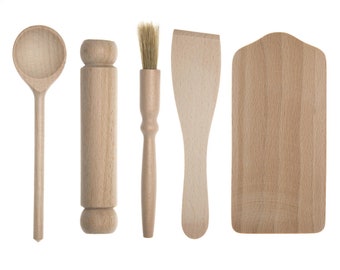 5 Piece Beechwood Kids Cooking Baking Set Utensils Kit | Wooden Baking Set | Bake off | Kids Pastry Set |  Baking Gift Set | Christmas Gift