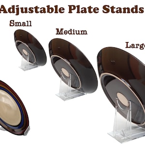 Adjustable Slide Sliding Clear Plastic Plate Disk Dish Bowl Stand Mobile Holder Mount, 2 Parts twist twisting  assembly