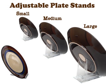 Adjustable Slide Sliding Clear Plastic Plate Disk Dish Bowl Stand Mobile Holder Mount, 2 Parts twist twisting  assembly