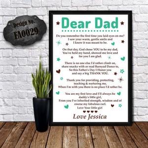 DEAR DADDY CARD - Love Poem For Papa - Caring Dad Prints - Loving Dad Posters - Personalized Poem Card - Gift From Son - Cards For Grandad