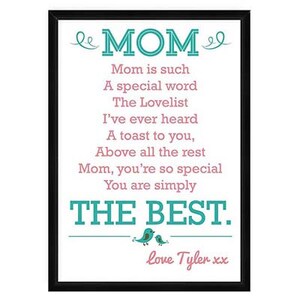 Best Mom – Personalised Mothers Day Keepsake, framed Print, Poster – A Gift for Mum Anniversary