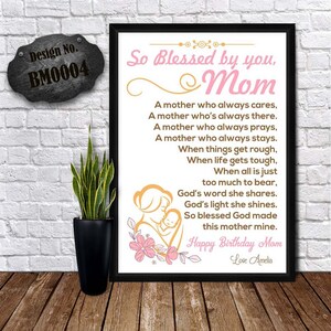 Personalisiertes Mama Geburtstagsgedicht, Mama Geburtstagsgeschenk, personalisiertes Segensgeschenk, spezielles Geschenk für Sie - Mama küsst Baby Print Karte