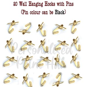 20 Brass Wall Hanging Hooks, Picture Frame Hooks, Photo Frame Hooks, Plate hangers Hanging Hooks With Black Nails Screws