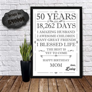 Gepersonaliseerd cadeau Gelukkige verjaardag voor mama, mama, oppas, tante, schoonmoeder – 50, 60, 70, 80, 90 jaar jubileumcadeau