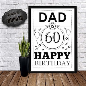 DAD IS 60 - 60th Birthday Card - Stampa poster personalizzata - Stampa parete compleanno - Carine Papa Card - Caring Dad Poster - Regalo di compleanno unico