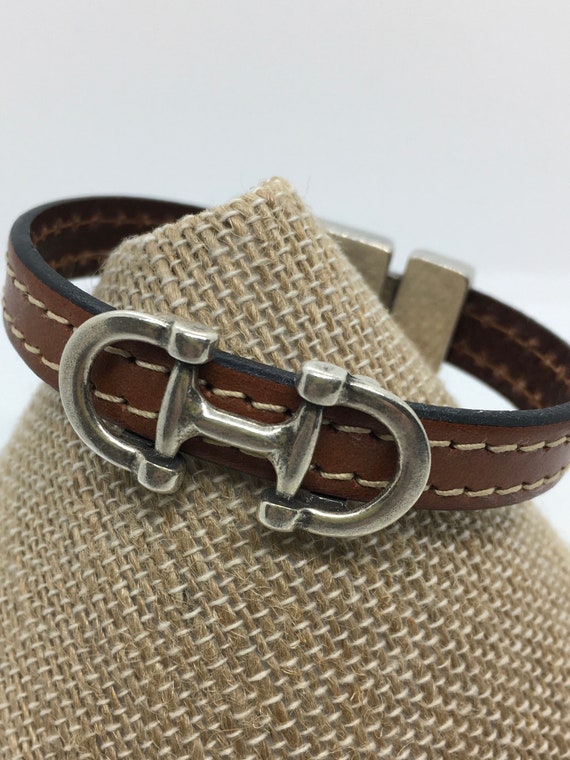 Horse Bit Stitched Leather Bracelet