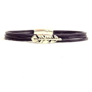 Lupus Awareness Bracelet - Dark Purple Triple Strand Leather Bracelet with Silver Feather Slider and Magnetic Clasp (2m-107)