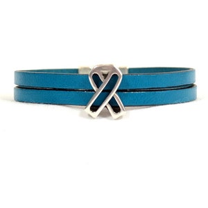 Agoraphobia Awareness Bracelet - Teal Double Strand 5mm Flat Leather Bracelet with Awareness Slider and Magnetic Clasp (5F-326)