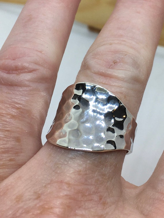 Sterling Silver Wide Curved Hammered Ring Sterling Silver Wide Curved Hammered Ring
