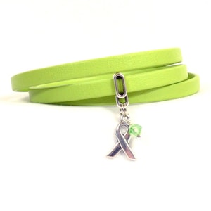 Non-Hodgkin&#39;s Lymphoma Awareness Bracelet - Lime Green 5mm Flat Premier Leather Triple Wrap Bracelet with Magnetic Clasp (5FA-410)
