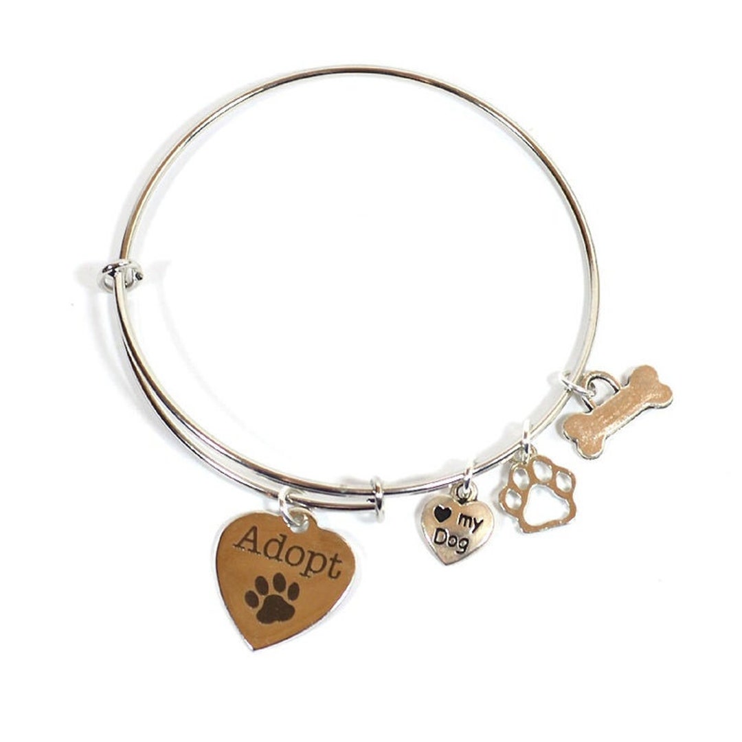 Adoptadog Bracelet Expandable Animal Rescue Silver Bangle Bracelet 4 Silver Charms bad Etsy