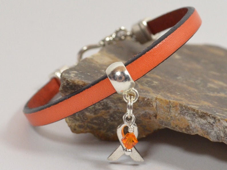 Kidney Cancer Awareness Bracelet Orange 5mm Leather With Etsy