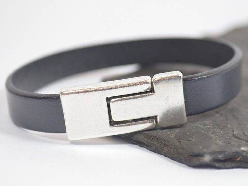 Steel Gray European Premier Leather Bracelet with Antique Silver Magnetic Toggle Clasp (10F-502)