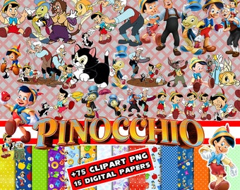 Pinocchio PNG Clipart bundle, Geppetto Digital Download PNG, Figaro Jiminy cricket, High quality png designs, Pinocchio digital paper