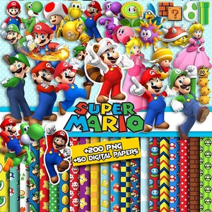 Super Mario clipart bundle, transparent images, printable mario png, mario, cliparts png videogame mario, scrapbook design, mario font