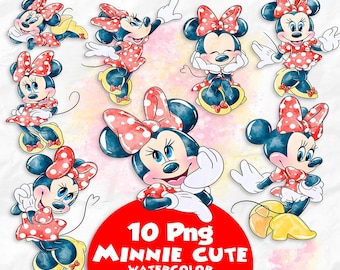 minnie aquarel png, minnie schattige clipart, Minnie verjaardag decor, afdrukbare muis