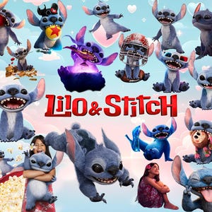 Realistyczny pakiet PNG Lilo i Stitch | Clipart 3D Stitch | Urocze pobieranie cyfrowe, pakiet filmów Lilo i Stitch 2025 png