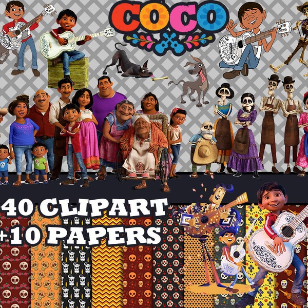 Coco Clipart bundle, Miguel Rivera, Coco Alphabet, Coco Birthday Decor, printable Coco png clipart, Coco PNG, Coco guitar, Instant Download